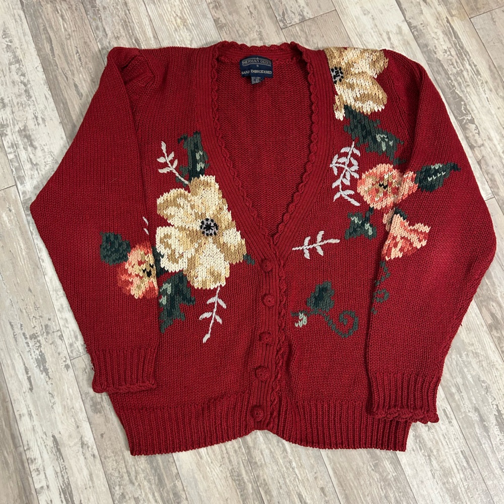 Herman Geist Hand Embroidered Vintage Floral Cardigan
